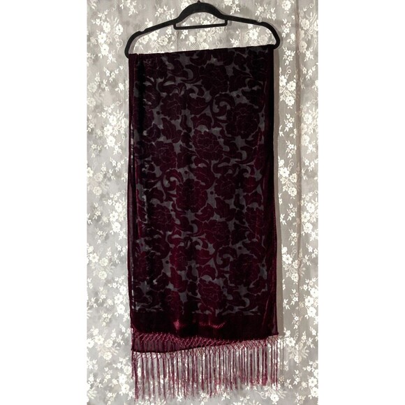 Velvet Floral Shawl Maroon Dark Red Boho Hippie Goth Dark Romance Wrap - Picture 1 of 6